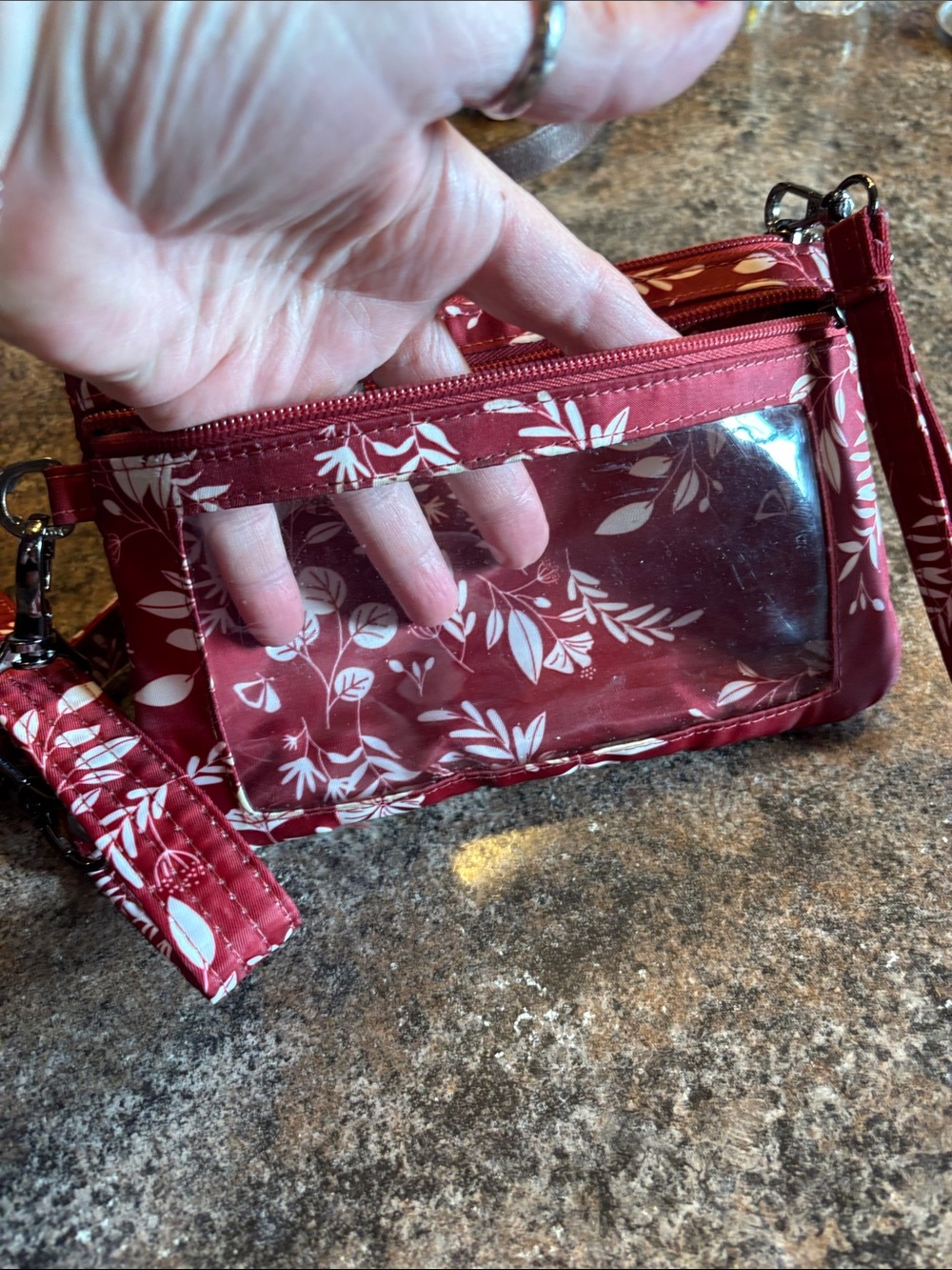 Red Floral Lug Peekaboo Clear Window Crossbody Wallet - Women Bags
